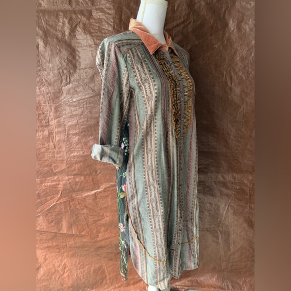 Aratta Silent Journey Mixed Fabric Button Up Dress M - Picture 4 of 8